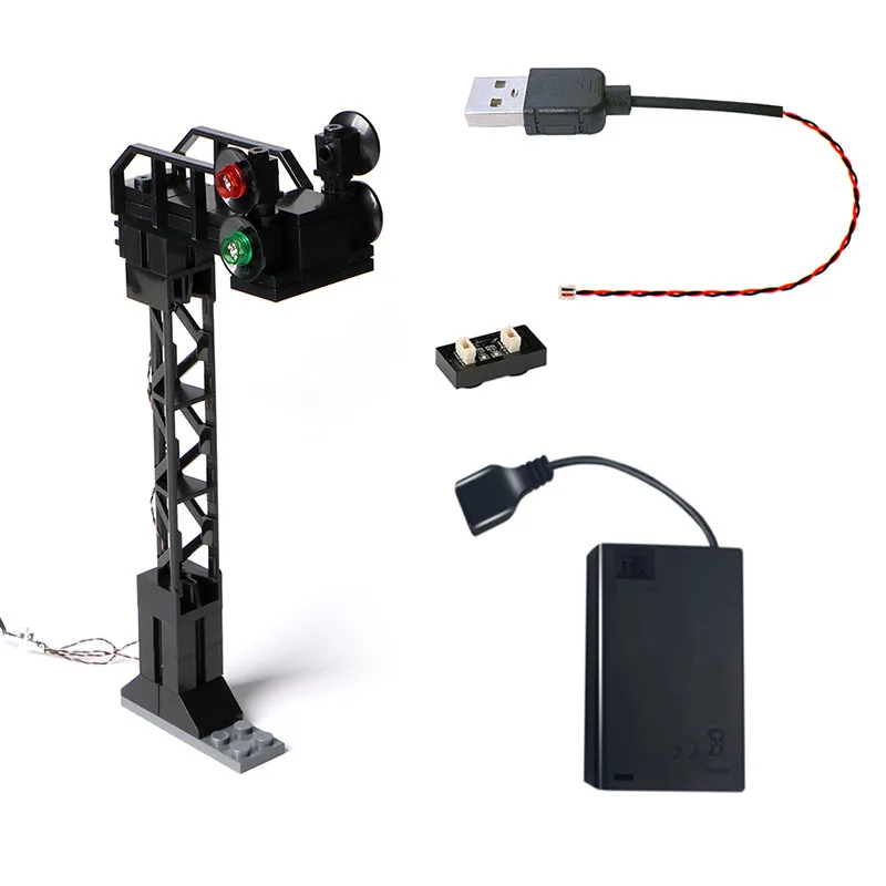 LED مدينة سلسلة قطار إشارة إشارة إشارة المرور نماذج MOC اللبنات لتقوم بها بنفسك ملحقات مصابيح الشارع الطوب ألعاب تعليمية