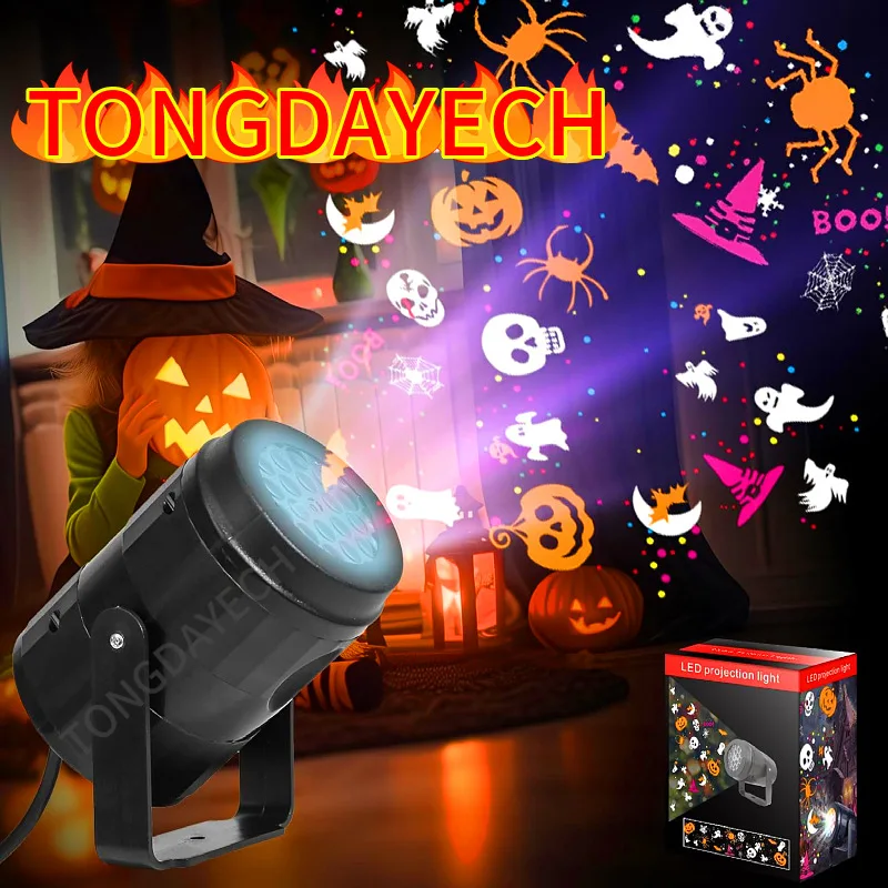 ハロウィーン-led-パターンプロジェクターライト-回転式-ホリデーデコレーションランプ-ゴースト、カボチャ、クモの画像-屋内壁・天井装飾