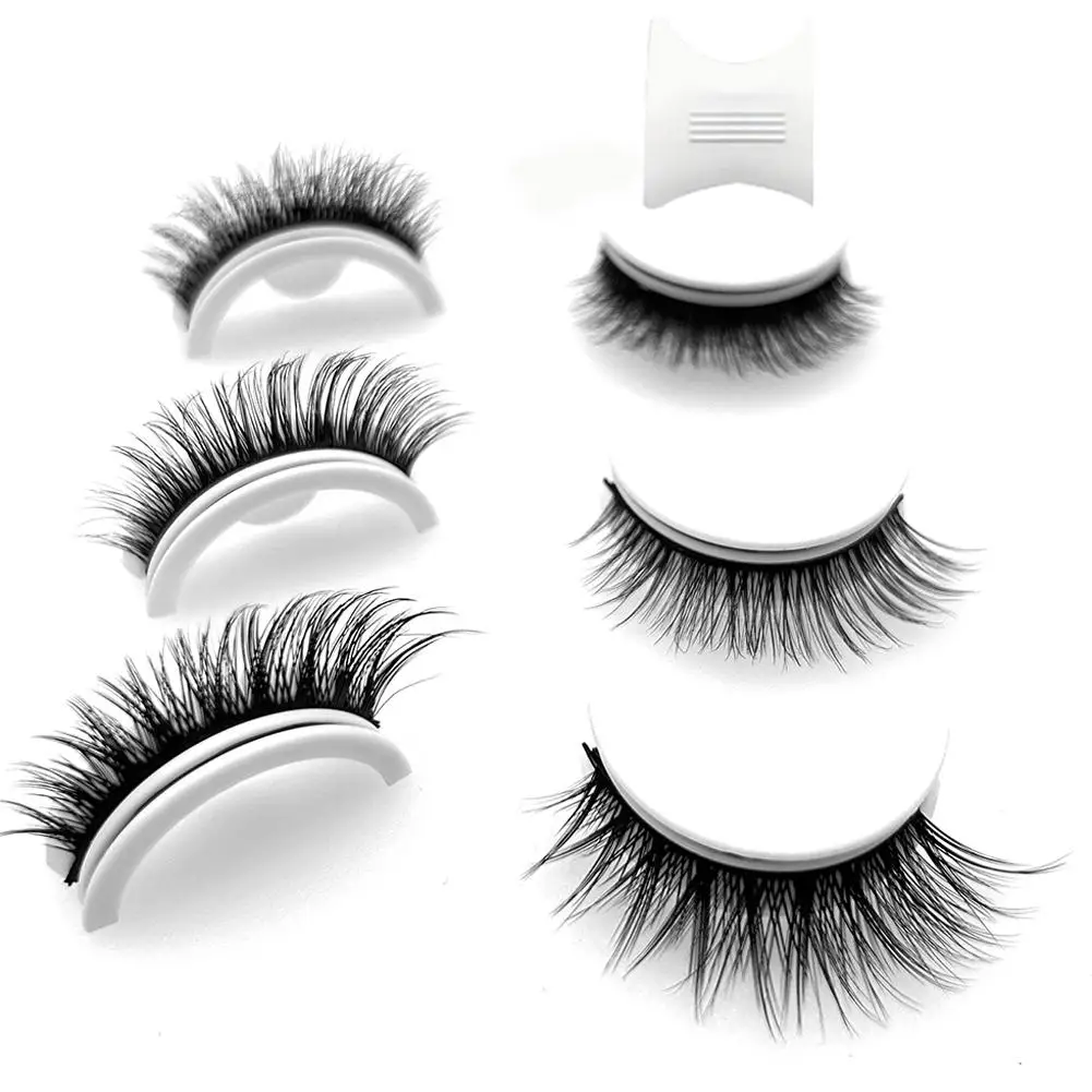 1 ペア再利用可能な自己粘着つけまつげフルストリップまつげ接着剤不要 3 秒でまつげエクステンション美容用品を装着する