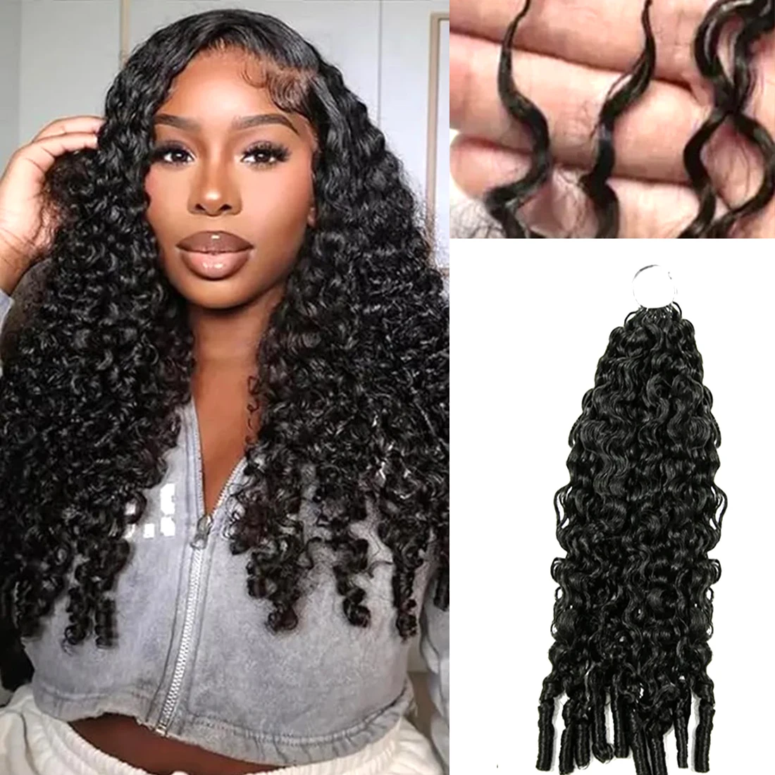 Human Hair Knotless Pre Separated Crochet Hair Burmese Curly , Soft Natural Wavy Human Hair Crochet Extensions, Reusable