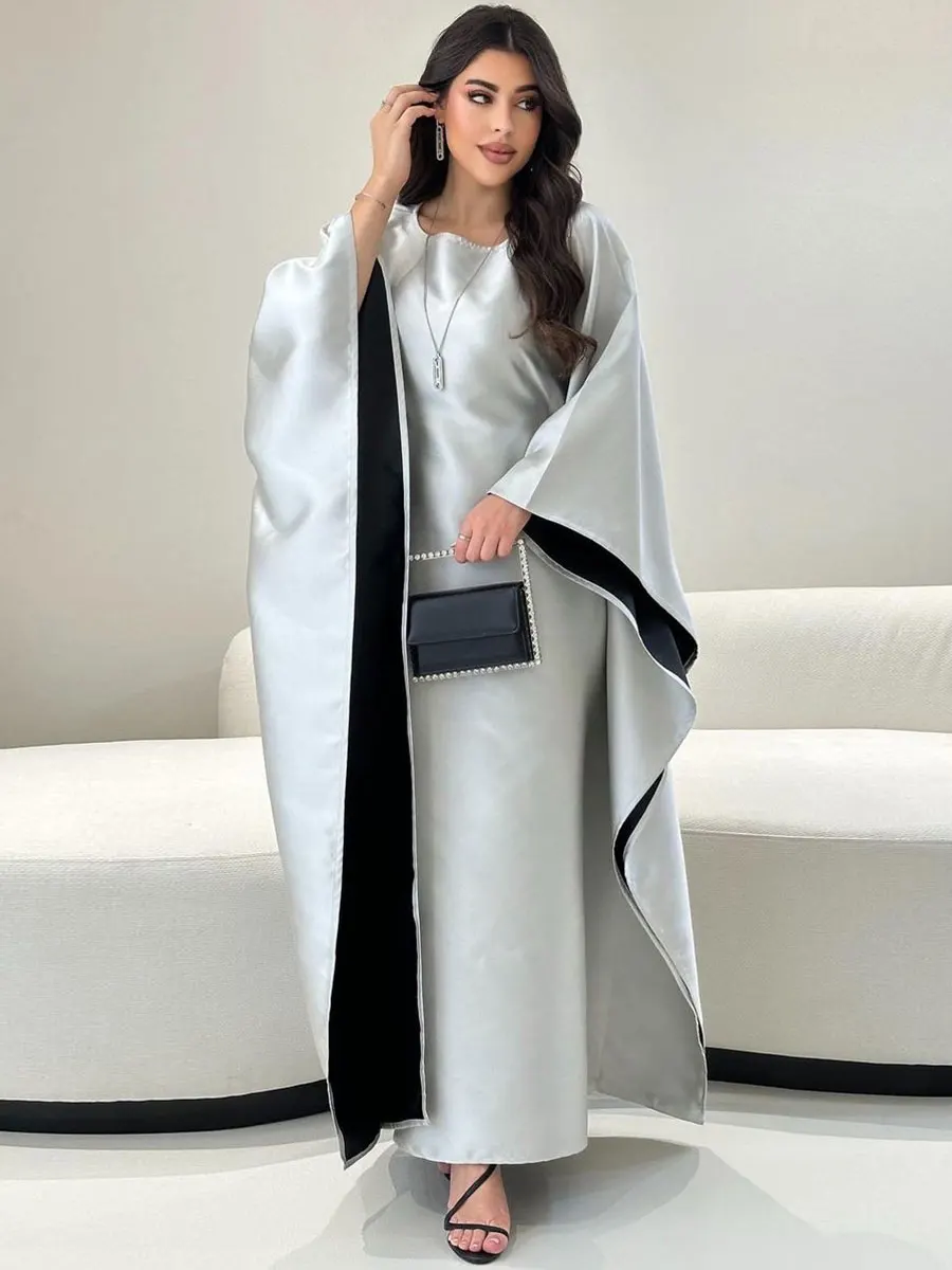 Solid Abaya For Dubai Muslim Woman O-Neck Batwing Sleeve Moroccan Saudi Loose Kebaya Elegant Casual Fashion Robe Clothing 2024