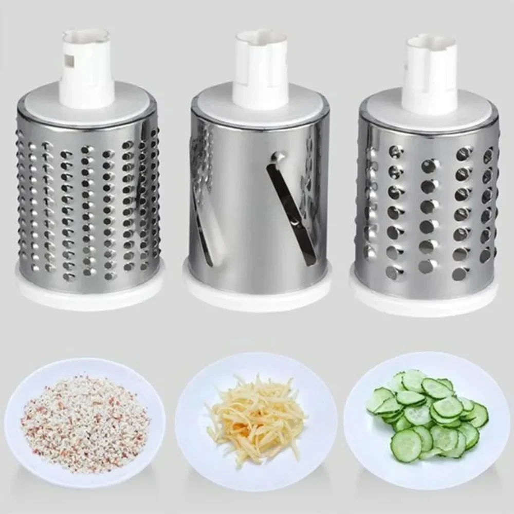 Kitchen Cheese Chopper Machine with Rotary Vegetable Cutter Fruit Slicer 3 Sharp Stainless Steel Drums Vegetable Chopper Tools