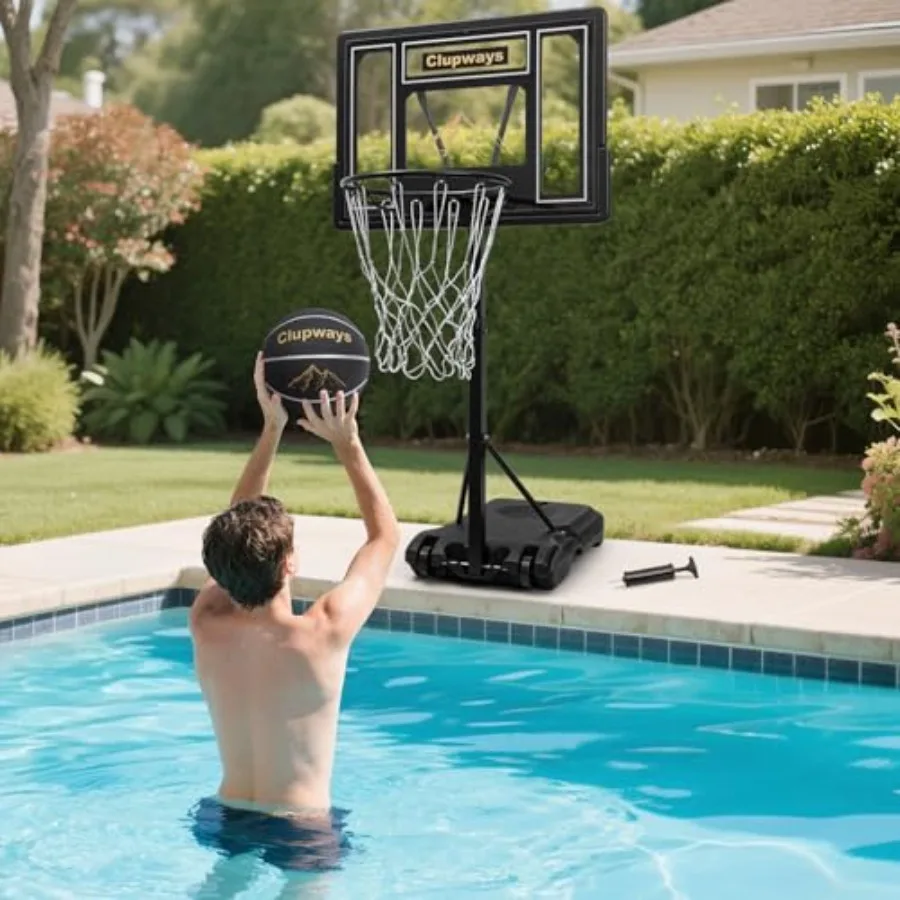 

Pool Basketball Hoop: Portable, Height-Adjustable, Shatterproof Backboard, Weather-Resistant Steel Brackets, Water-Weighted Bas