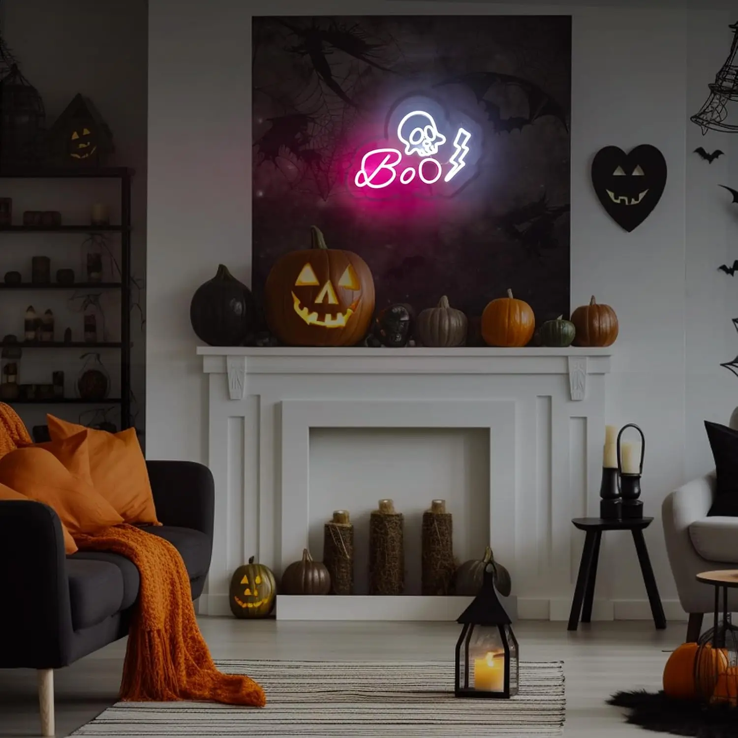 LED Neon Sign Skeleton Head Boo LED Neon Lights Sign Wall Decor for Festival Party Bedroom Game Room Bar Wall Decor USB Powered