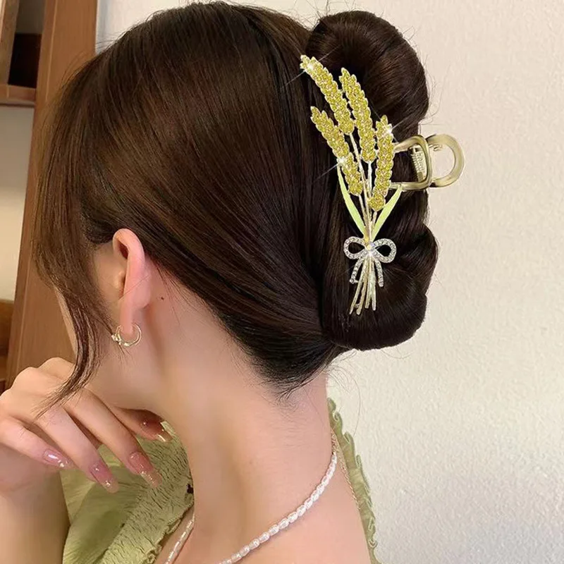 Fashion Wheat Metal Hair Claw for Women Gold Color Large Crab Hair Clip Korean Elegant Geometric Hairpin Girls Hair Accessories