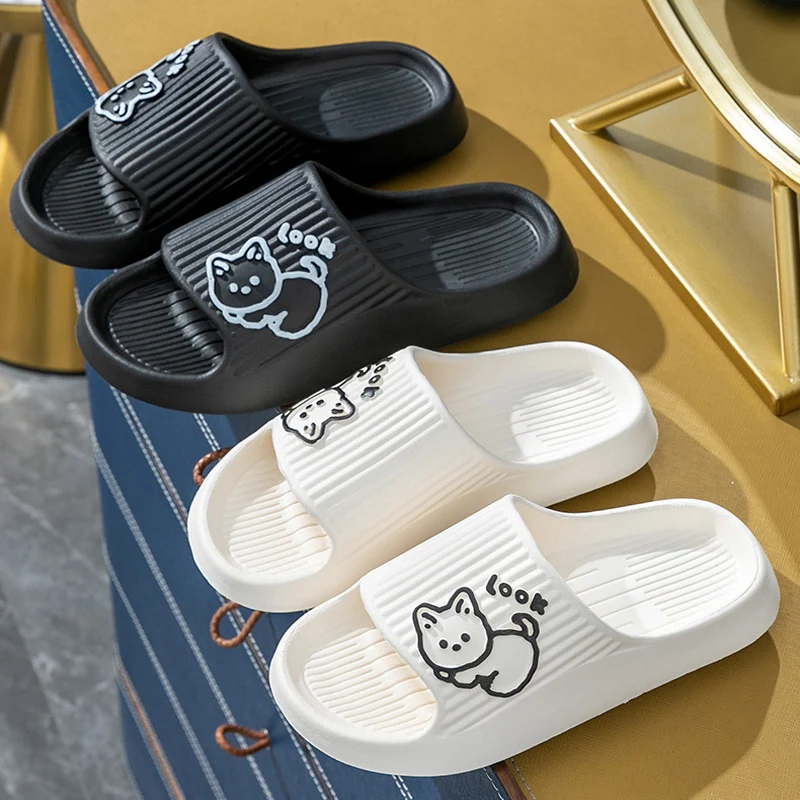 Summer Women Slippers Bath Thick Platform Non-Slip Home Cute Cat Cartoon Flip Flops Beach Sandals Ladies Slides Indoor Outdoor