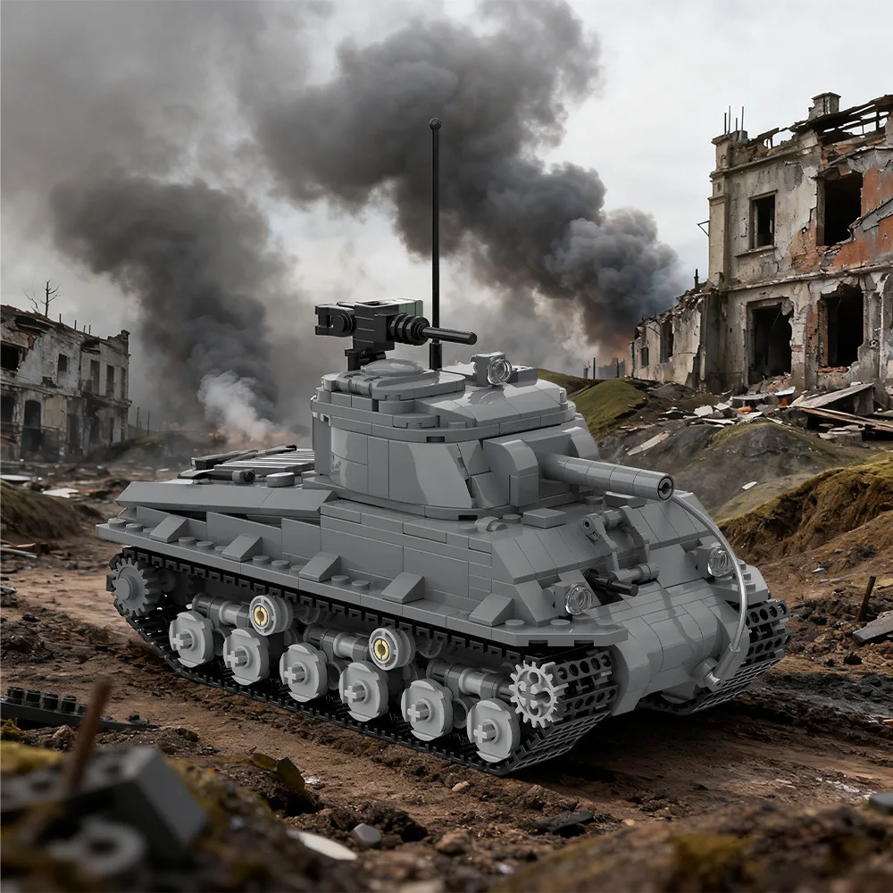 

MOC Sherman M4A3 Tank Building Blocks Set WWII Military Heavy Weapons Tank Bricks Toy Adult Gift