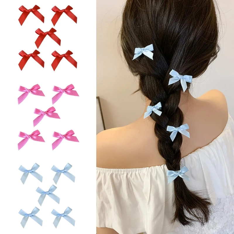 4pieces Sweet Girls Hair Clip Ribbon Bowknot Hairpin for Prom Party Wear DXAA