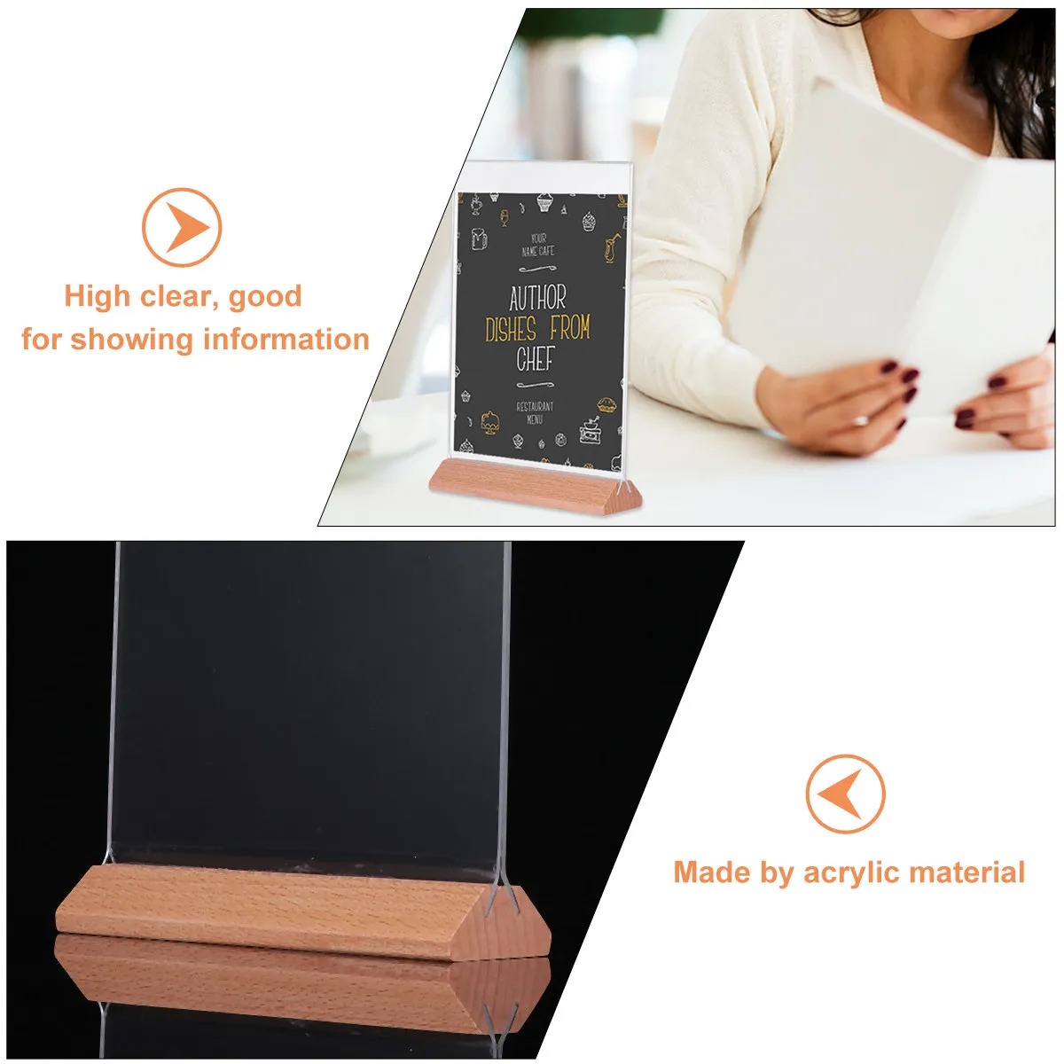 

Acrylic Display Stand Table Menu Holder Clear High Clarity for Instructions Special Offers Signage Retail Store Cafe Office