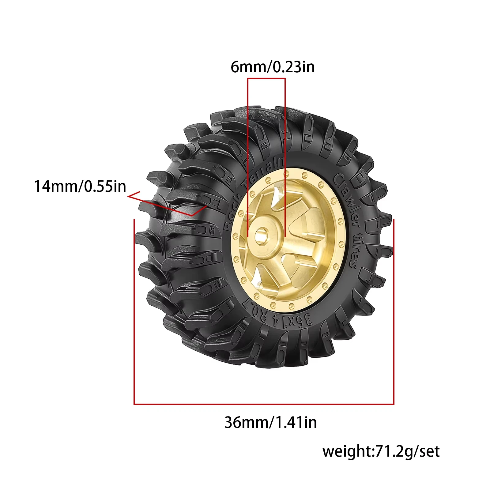 4pcs 0.7 inch Brass Beadlock Wheel Hub & Rubber Tire Set for 1/30 Axial SCX30 1/32 Redcat Ascent-32 RC Crawler Car Upgrade Parts
