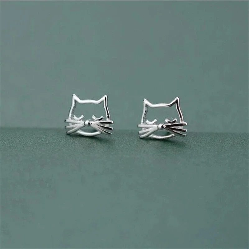 Vente chaude nouveau 925 en argent sterling à la mode personnalisé chat boucles d'oreilles creuses exquis à la mode étudiant accessoires ED333