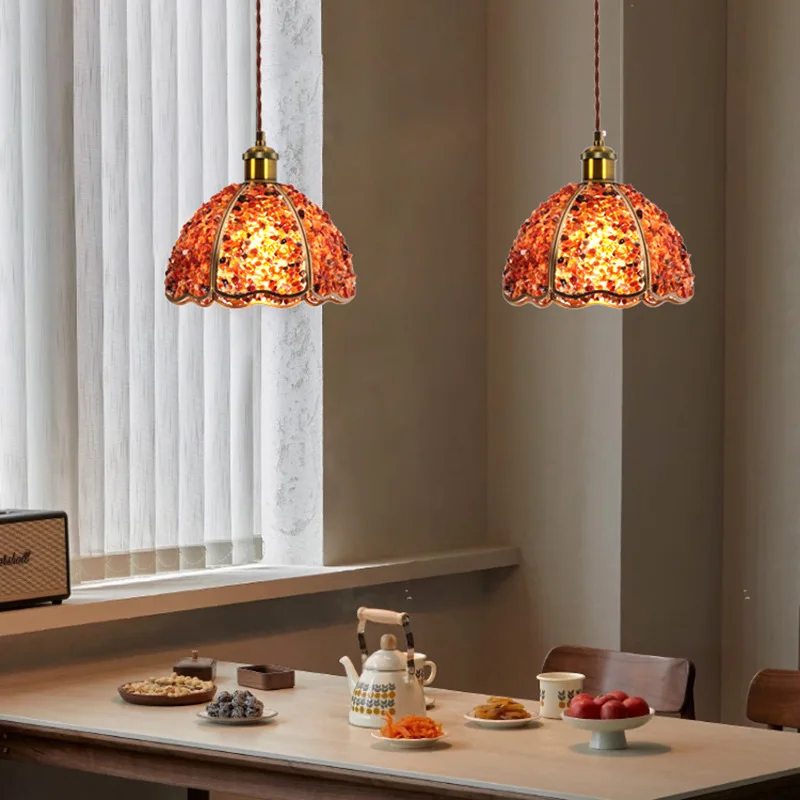 

Handmade solder lamp retro stained glass chandelier bedside lamp restaurant bar bed and breakfast Japanese brass minimalist