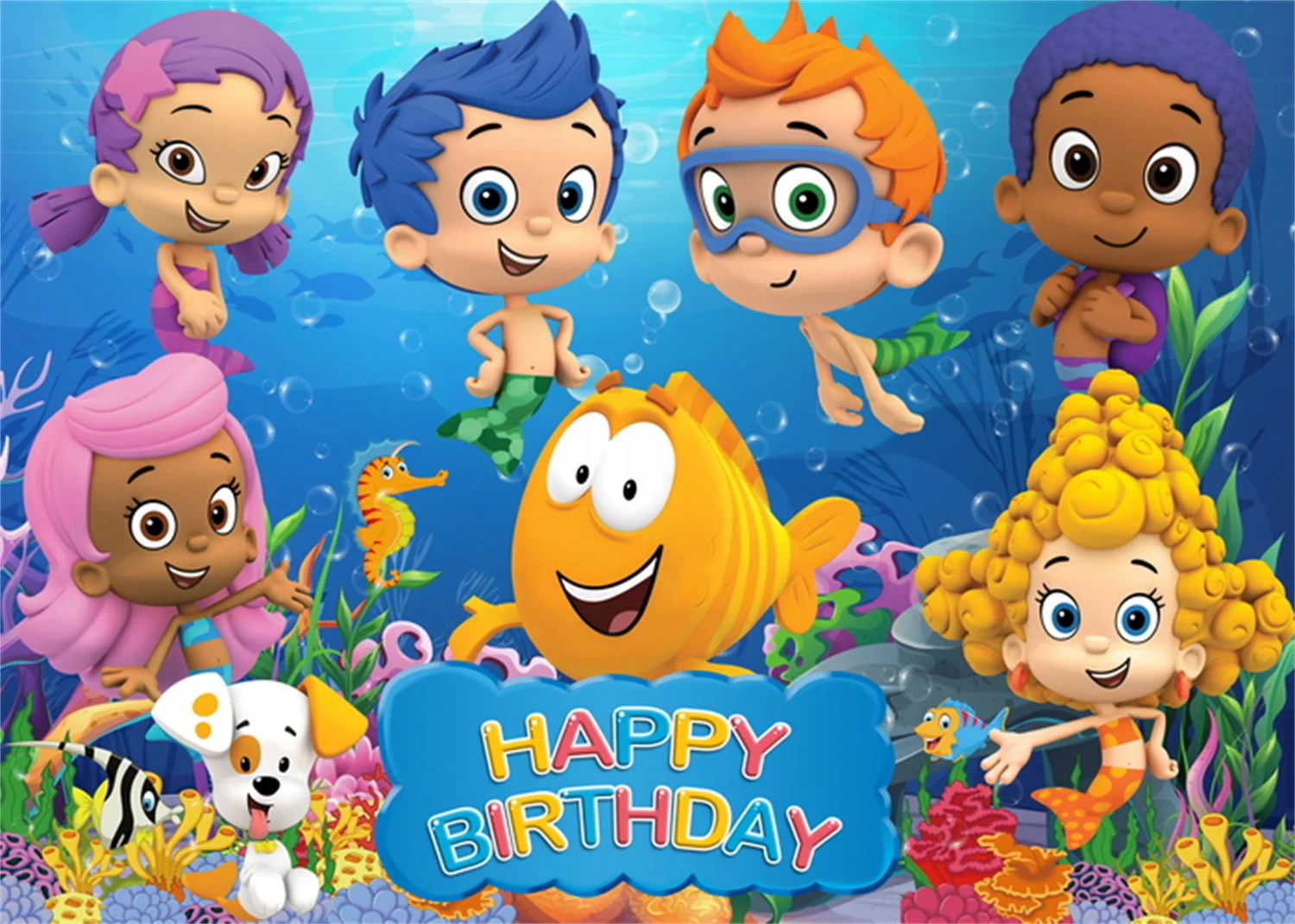 Cartoon Bubble Guppies Theme Children Birthday Backdrop Decoration Baby Shark Seaworld Baby Birthday 1-9 Year Decorations Banner