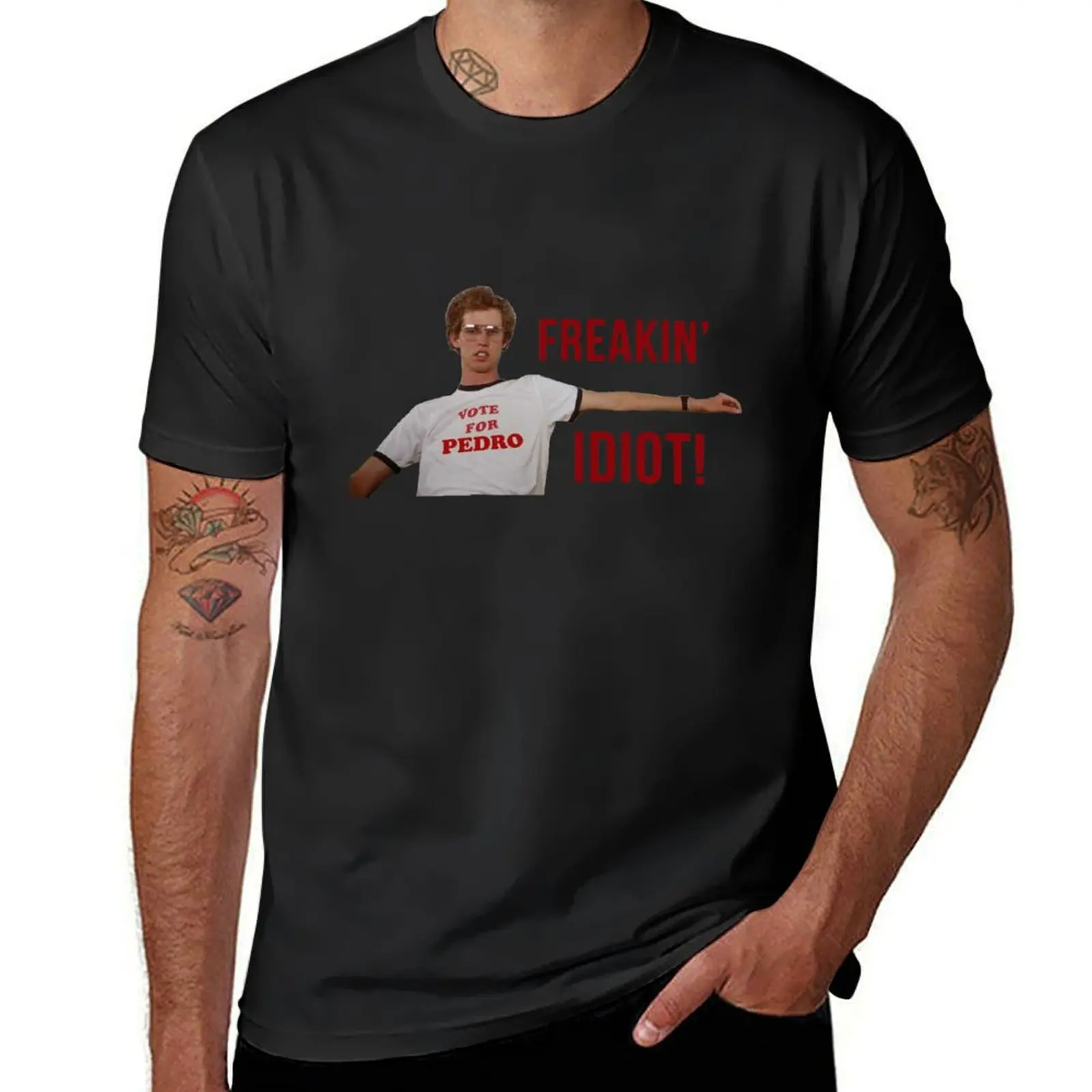 Napoleon Dynamite Freakin Idiot T-Shirt customizeds customs design your own Short sleeve tee men