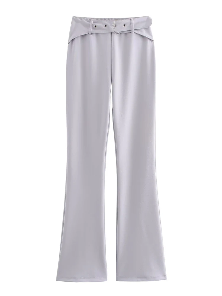 

2025 Spring New Fashion Women's Wear Double-Sided Elastic Fabric with Belt Temperament High-Waist Slim Fit Flared Trousers