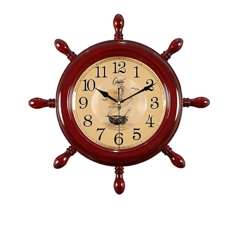 

Chinese classical ship helmsman wall clock living room home fashion Mediterranean art decoration wall clock