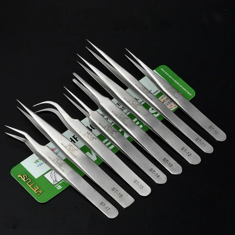 100%VETUS ST Series Stainless Steel Tweezers False Eyelash Extension Tweezers Anti-static Eyebrow Lash Tweezers watchmaker tools