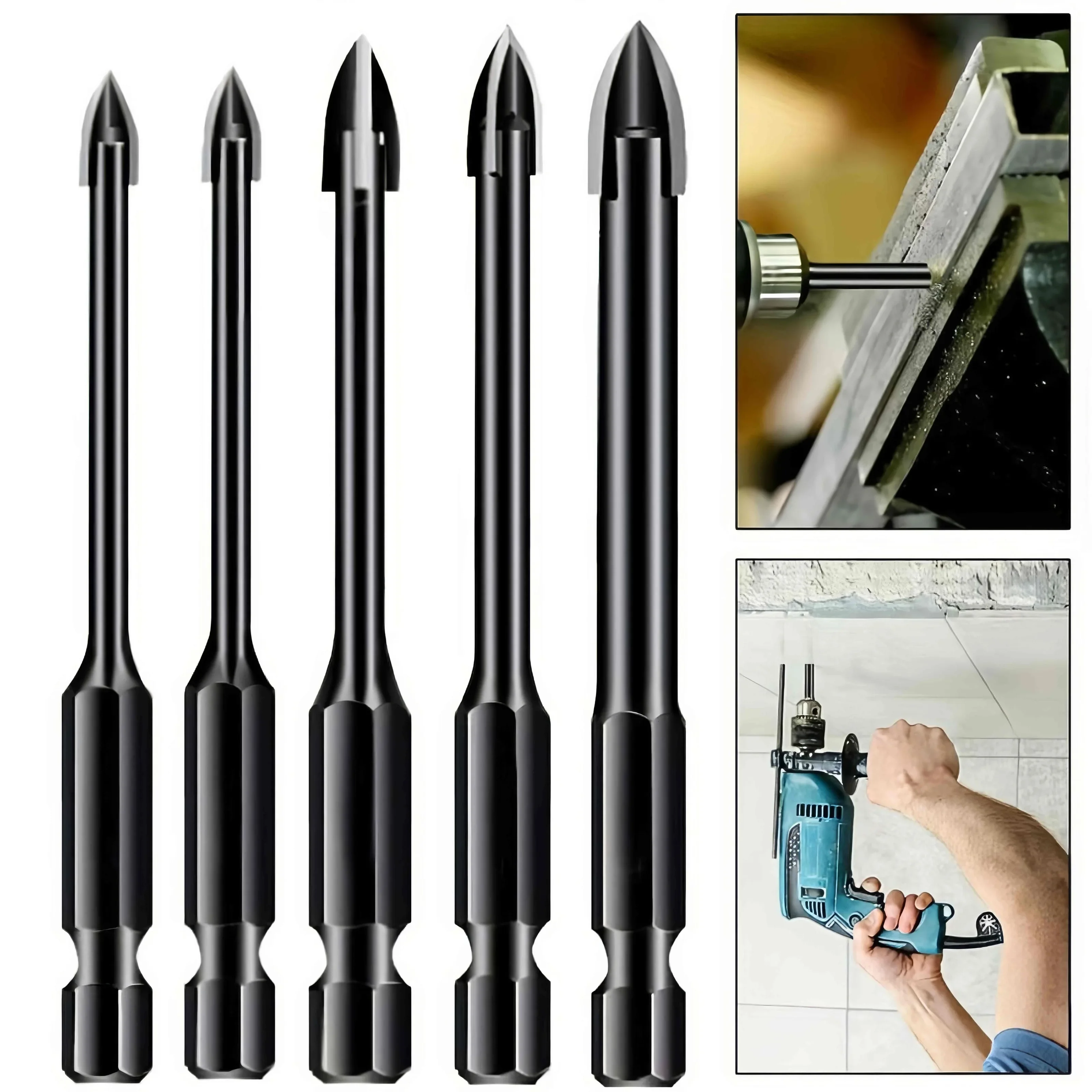 5 Pieces of Black Crosshead Drill Bits, Efficient Drilling Tools, Suitable for Glass Ceramic Woodworking Electric Tools - Detail 1
