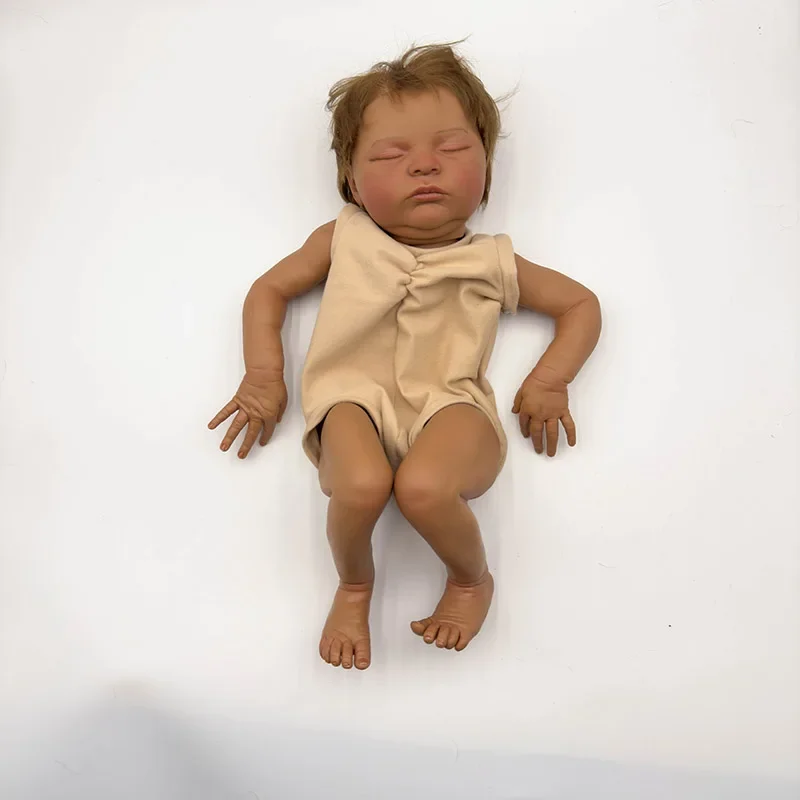 

19inch Unfinished Reborn Doll Kit Laura Lifelike Dark Brown Skin Painted Doll Parts with Hand Rooted Hair