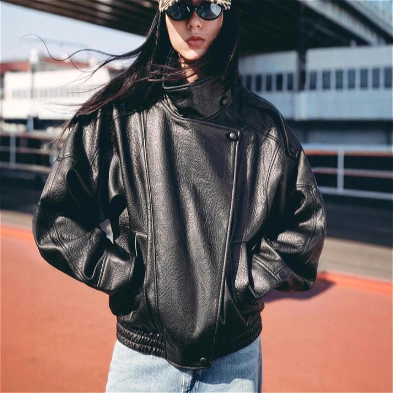 Leather Work Jacket Women'S - 코트 여성 인조 가죽 재킷 턴다운