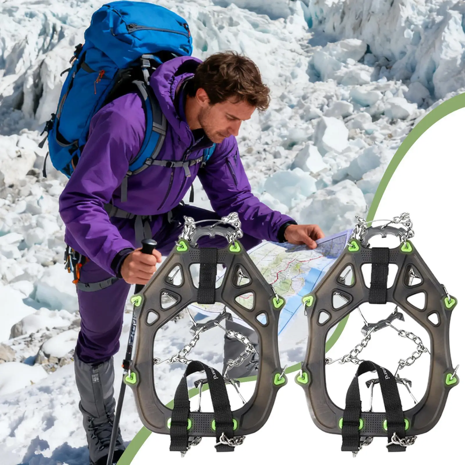 Ice Grips For Shoes Stable Heat Resistant Ice Grippers Traction Cleats For Fishing Hiking Walking Climbing Mountaineering Women