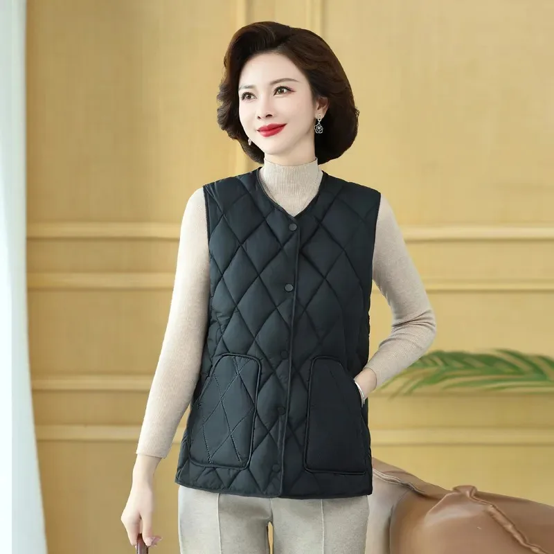 Gilet en coton à la mode pour femmes, vêtements d'hiver, gilet fin sans manches, polyvalent, couleur unie, automne
