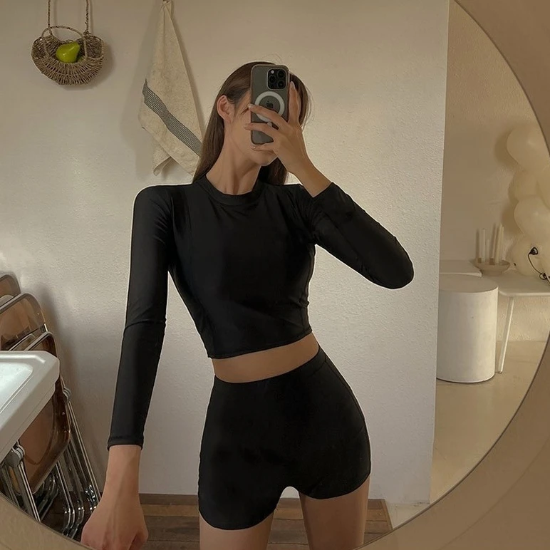 

Женский раздельный купальник с длинными рукавами, термозащитный, солнцезащитный, сексуальный, элитный дизайн, с эффектом утяжки живота, для плавания