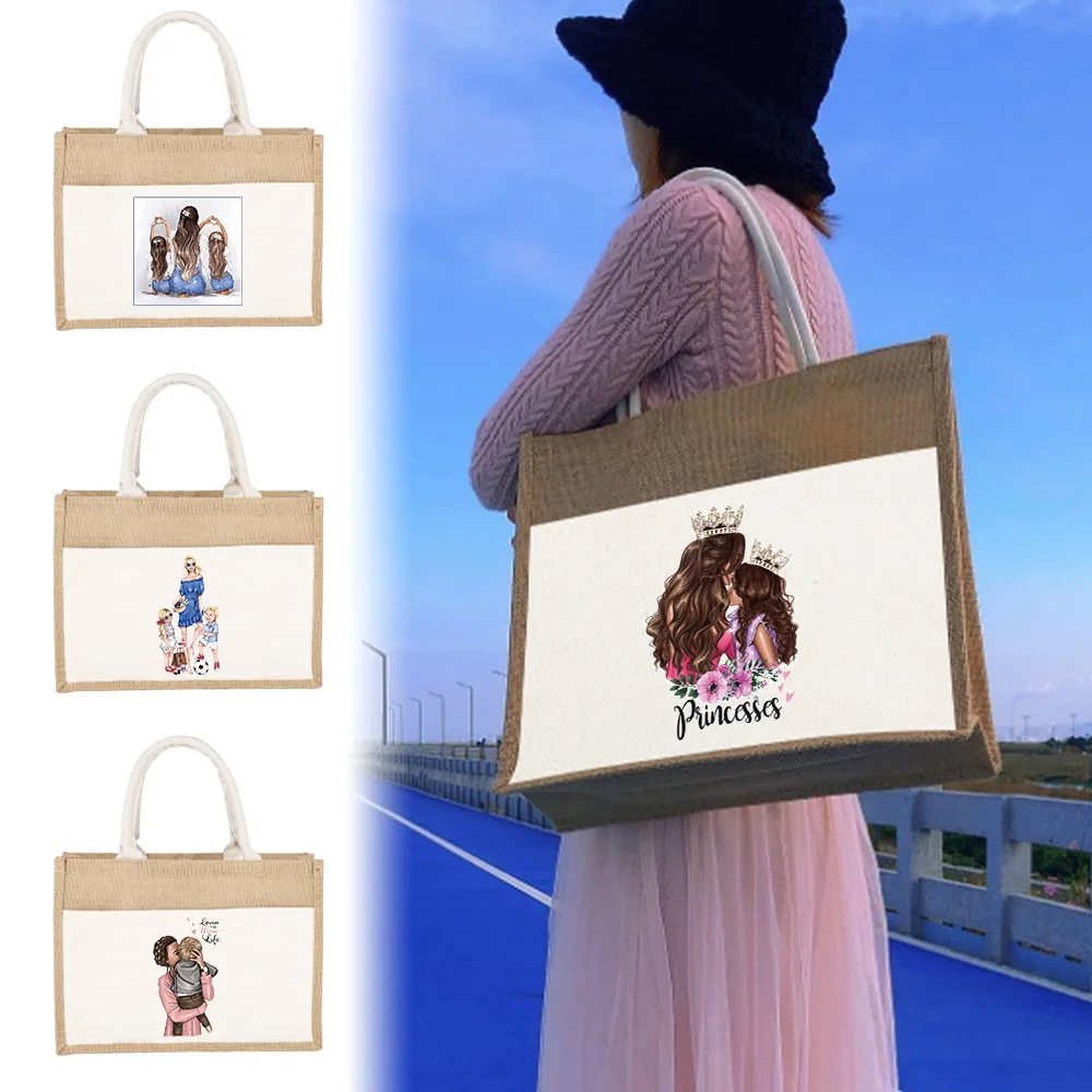 Jute Bag Handbag Linen Shoulder Bag Sacks Jute Imitation Sacks Linen Bags Women Shopping Bags Family Family Mother Designer Bags