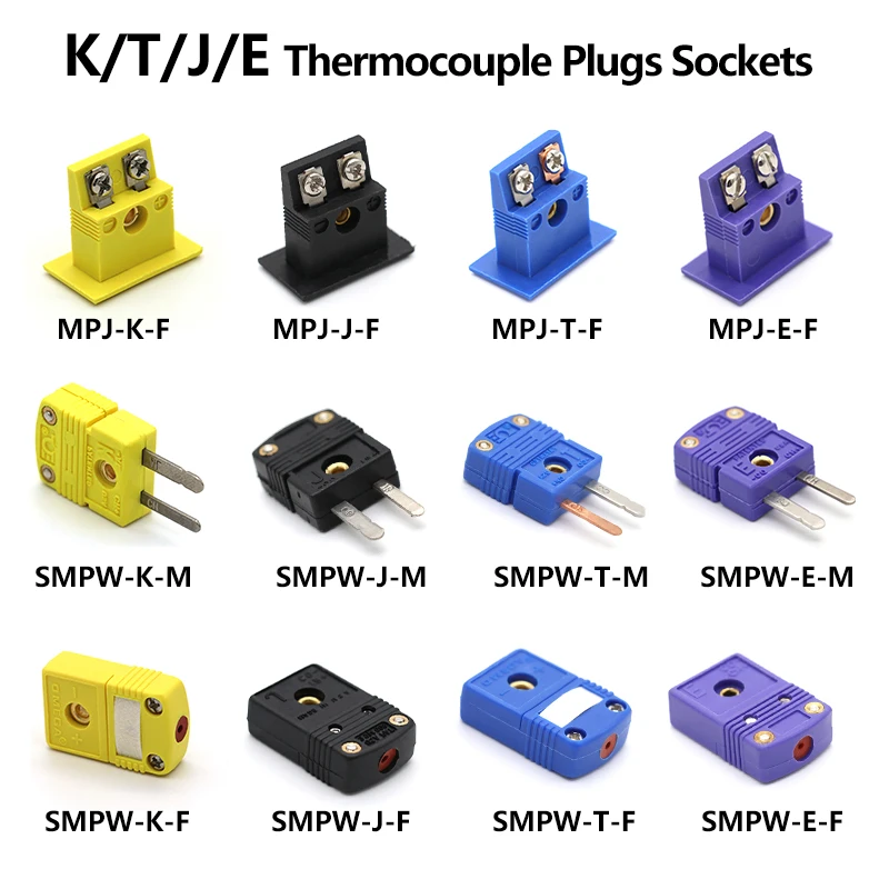 Mini Thermocouple Connector High Temp Resistant Compensation Wire Plug Socket Panel SMPW-K/J/T/E/-M/F MPJ-K/J/T/E-F 1~100PCS