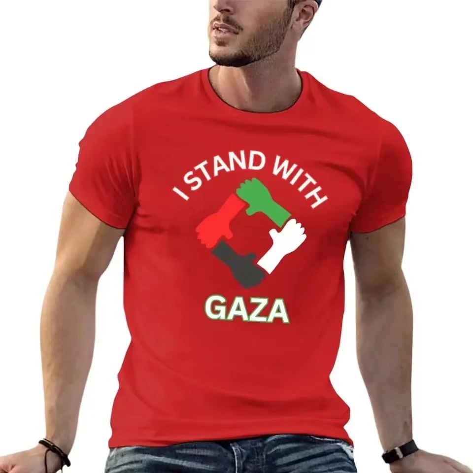 I Stand with Gaza Men\'s Cotton T-shirt Quick Dry Breathable Summer Short Sleeve Clothing Tops