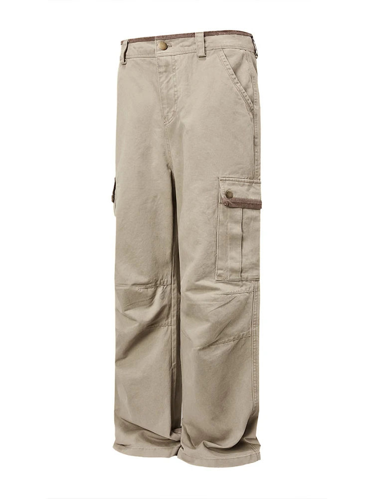 

Мужские повседневные хлопковые рабочие брюки цвета хаки с множеством карманов, винтажные, прямого кроя, широкие штанины, для осени и зимы