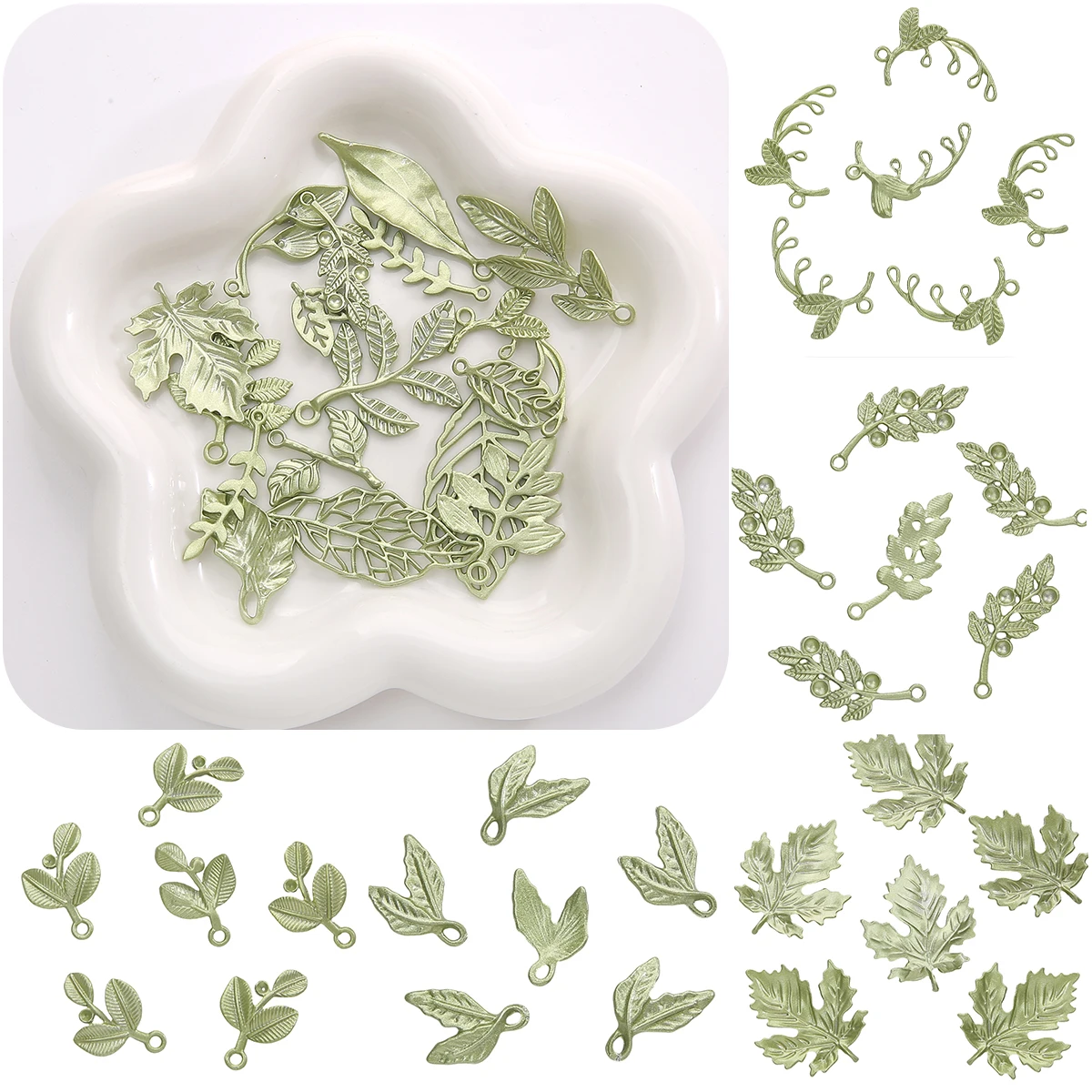 

2Pcs Green Alloy Spray Charms Paint Leaf Series Pendant for DIY Handmade Jewelry Bracelet & Earrings Accessories