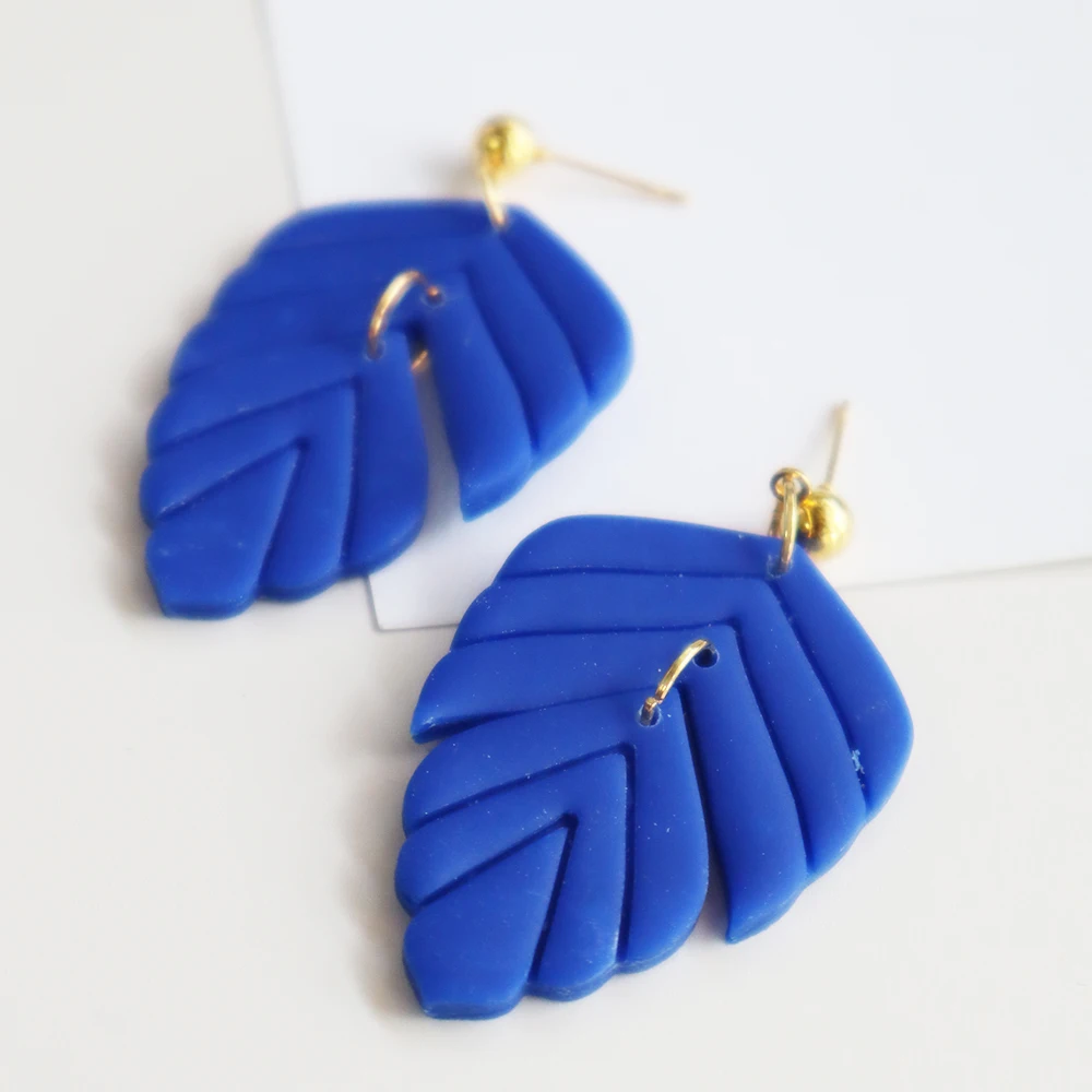 Geometry Leaf Pendant Earrings For Women Girls Simple Fashion Metal Drop Earring Polymer Clay Handmade Dangle Earrings Accessory