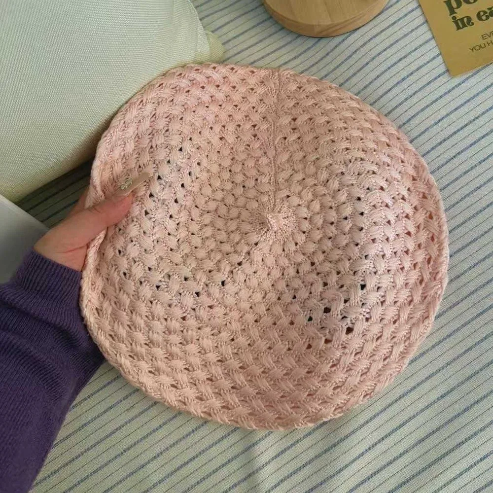 

New Solid Color Knitted Beret Hat Stretch Breathable Crochet Painter Cap French Beanie Hat Women Fashion