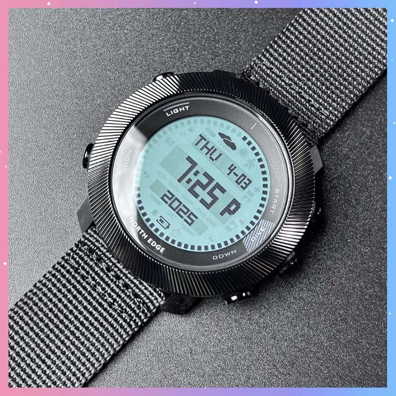 North Edge Men'S Digital Watch Apache-D Series Outdoor Sports Adventure Watch 100m Waterproof Compass Hiking Camping Wristwatch