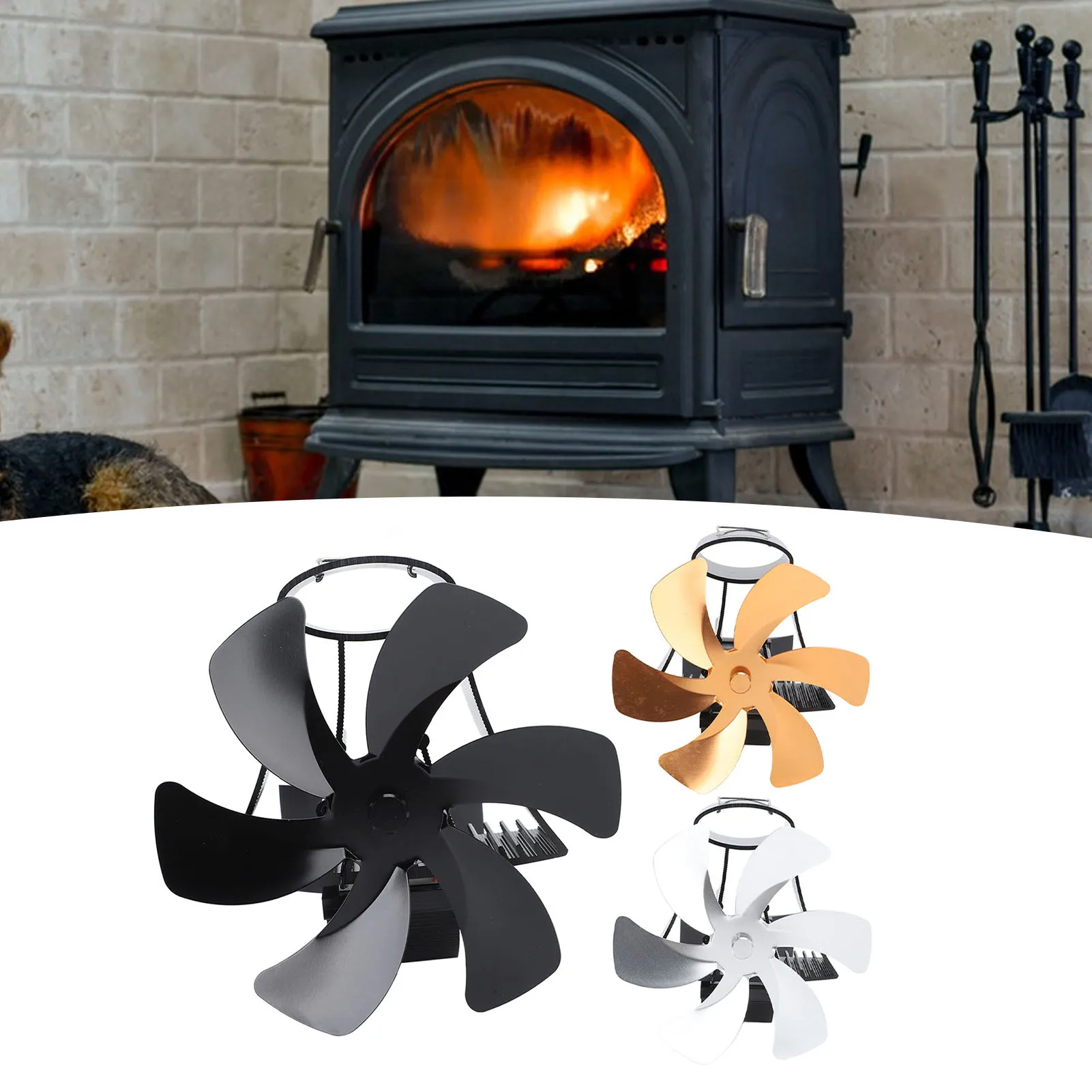 

6 Blade Fireplace Fan Magnet Wall Mount Heat Powered Stove Fan Pipe Fireplace Fan Magnetic Installation for Wood Log Burners