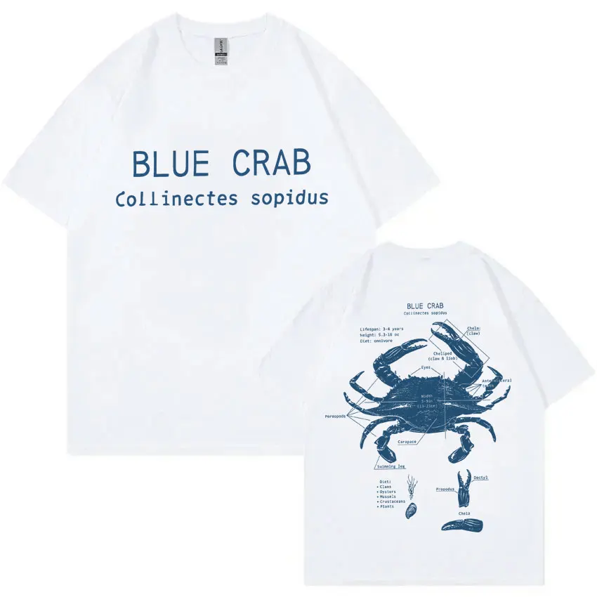 

Marine Animals Blue Crab Anatomy Graphic T-shirt Men Women Casual Oversized Short Sleeve T-shirts Men's Vintage Funny T Shirts
