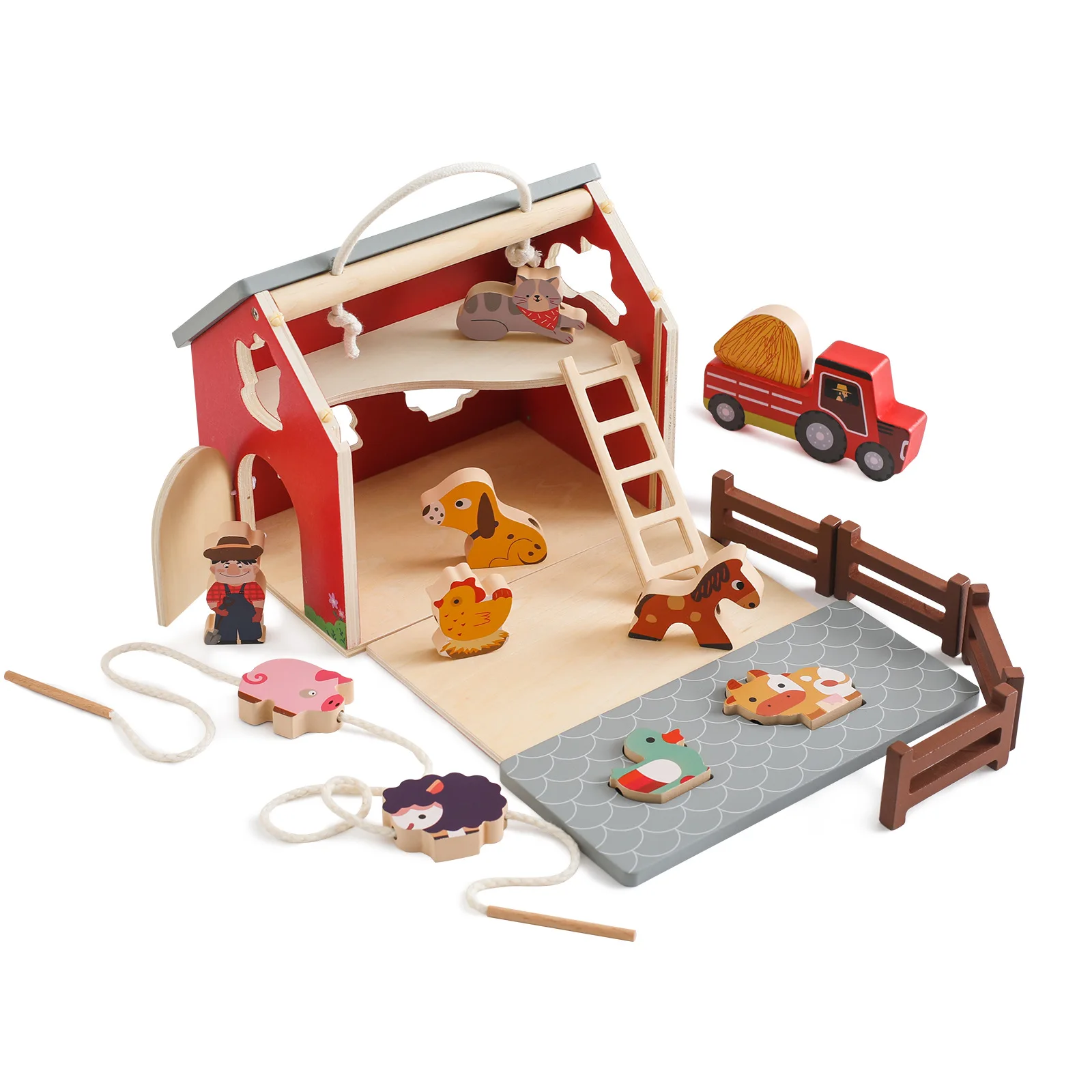 Fram Animal Big Barn Toys Legno Prima educazione Puzzle divertente multifunzionale Giocattoli impilabili per ragazzi e ragazze Regali di Natale