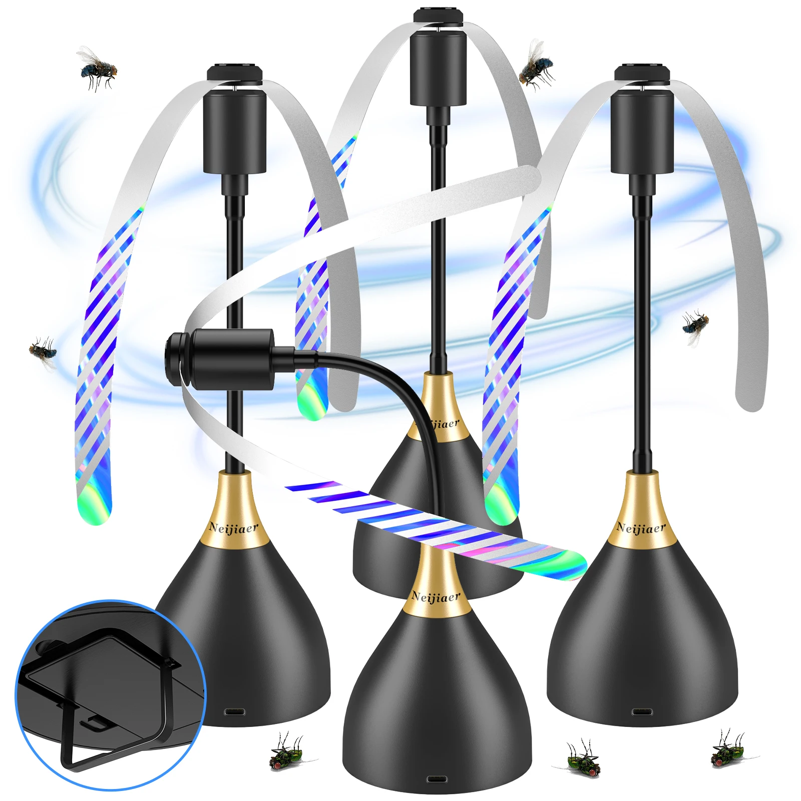Fliegenabwehr-Ventilatoren für Tische, Fliegenabwehrventilator mit weichen Rotorblättern, USB- oder batteriebetrieben, geräuschlos und tragbar, für Picknick, Grillparty