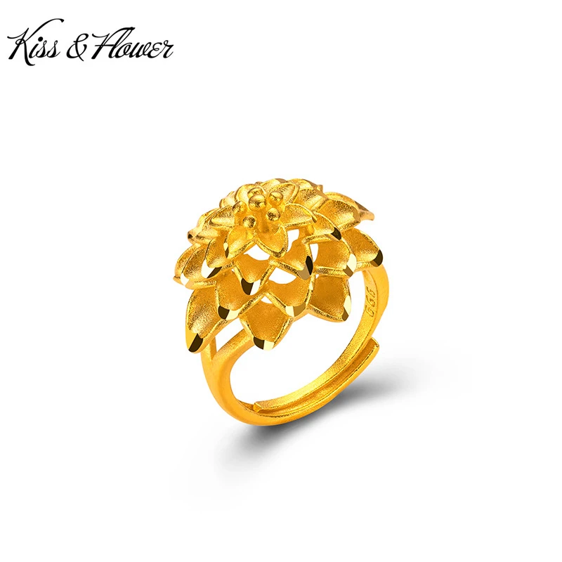 

KISS&FLOWER Gold Vintage Flower Ring For Women Party Birthday Wedding Christmas Bride Mother Girlfriend Ladies Fine Gifts RI157