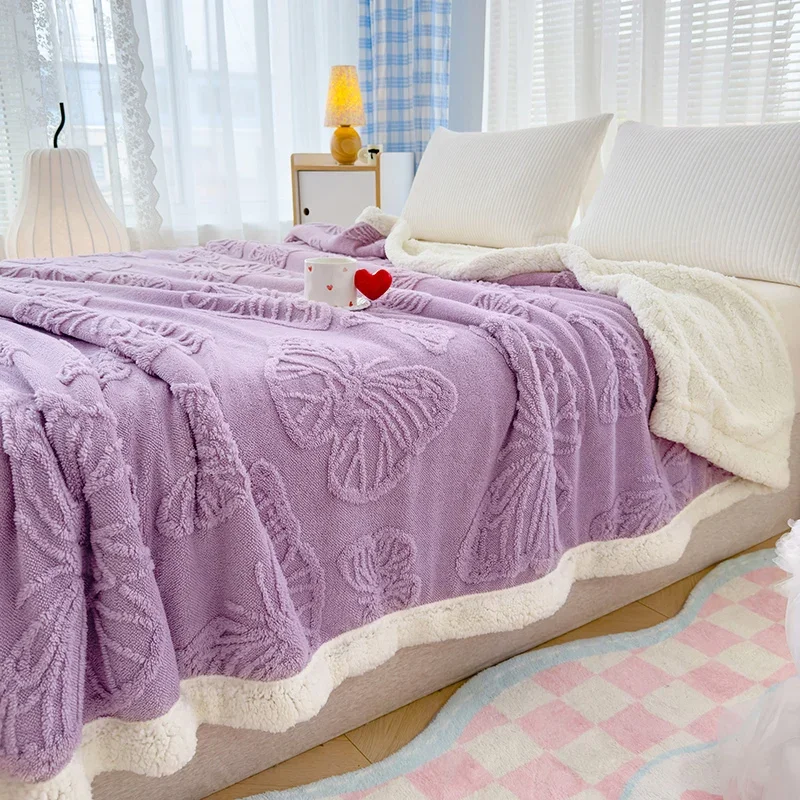 Exquisite 3D Butterfly Thicken Warm Blanket Autumn Winter Warmth Antistatic Sofa Blankets for Throw Watch TV Blanket Shawl Knee