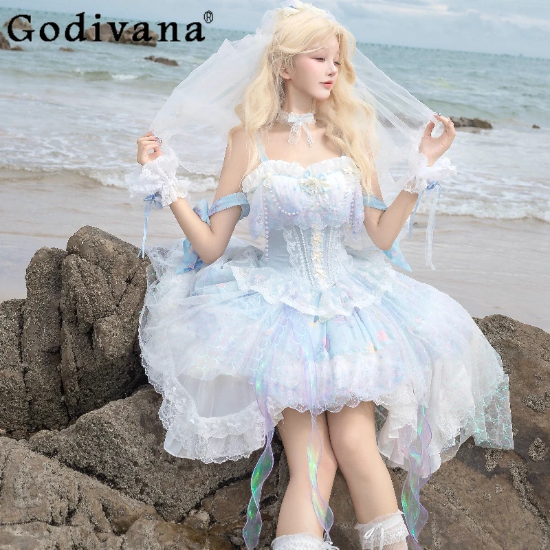 Robe De mariée originale pour femmes, ensemble Slim Fit, robes De fée élégantes, Jsk Lolita, robe De princesse à bretelles