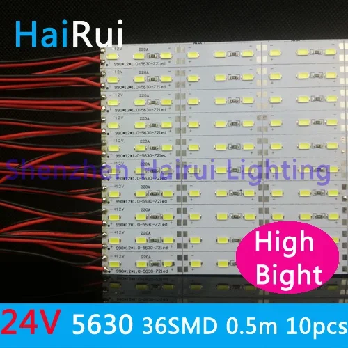 5M 10pcs 0.5M 50cm 5630 36LEDs Rigid Hard Kitchen Light Led Bar Strip Hight Bright White Warm 24V DC Blue Green Red Wardrobe