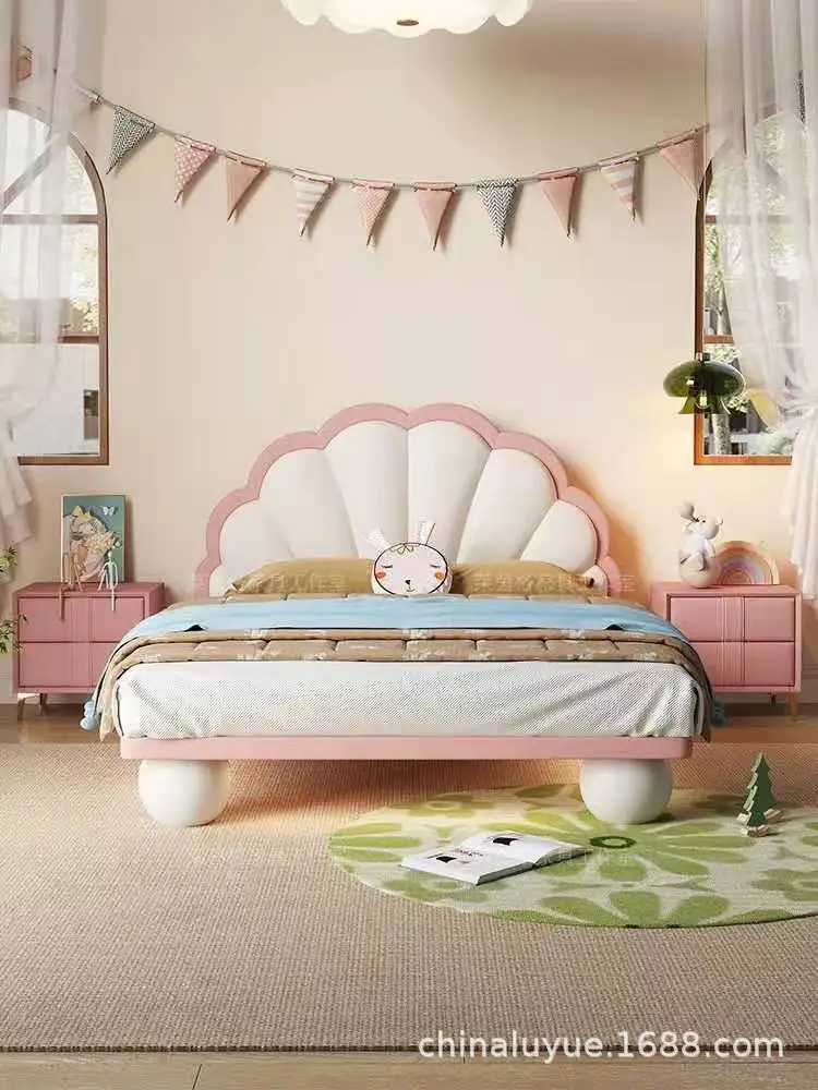 Fantasy Children's Girl Princess Modern Simple Pink Petals Single Youth Cream Skin Bed