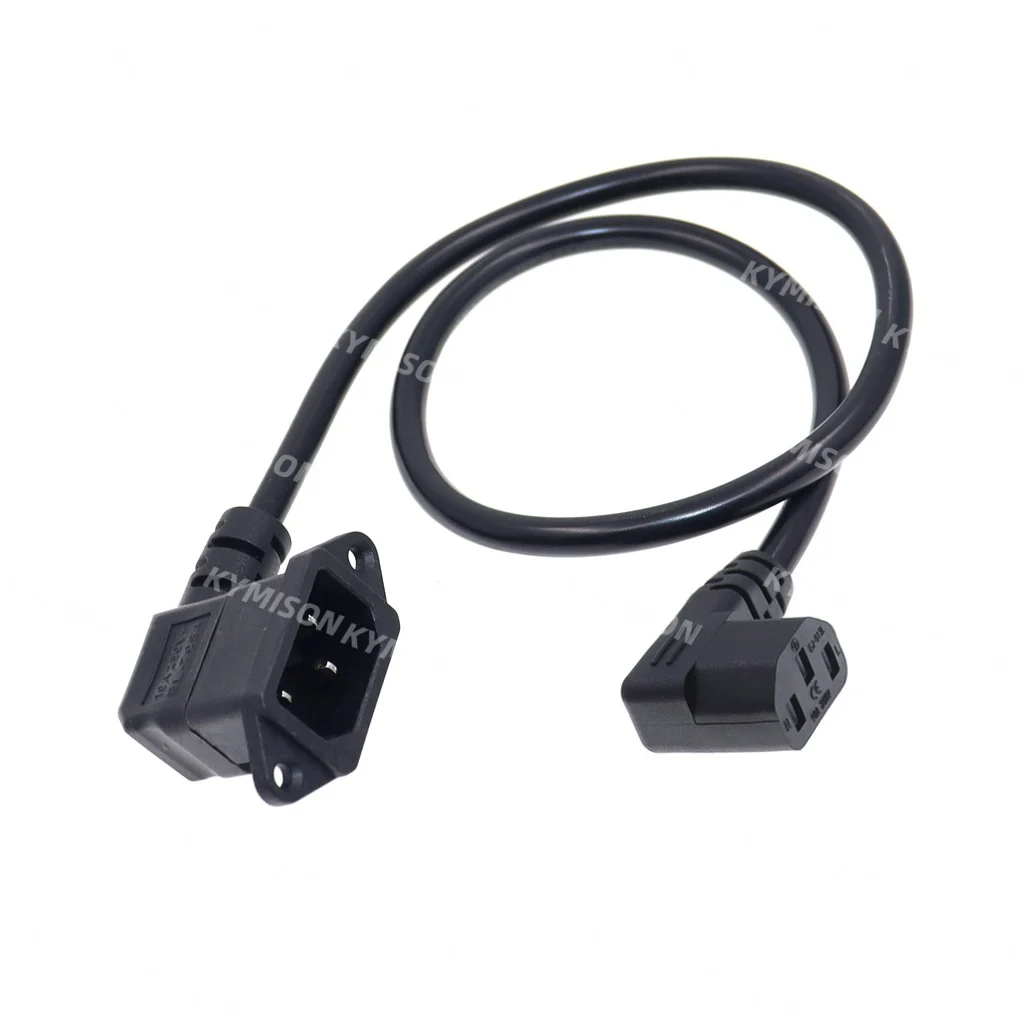 IEC320 C14 إلى C13 تمديد الحبل ، C14 مع ثقوب المسمار الزاوية اليمنى و C13 قصيرة ، 60 سنتيمتر طول ، H05VV-F 3 جرام 0.75 مللي متر