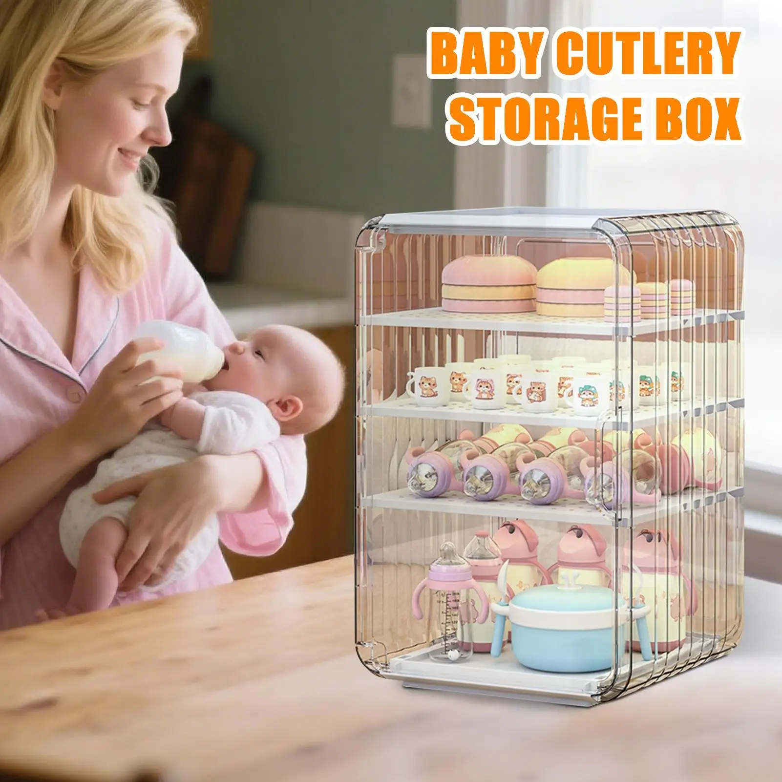 

Baby Bottle Organizer Toddler Cutlery Organizer Vertical Dustproof Cups Holder With Cover For Baby Bottles Kitchen Table Fridge