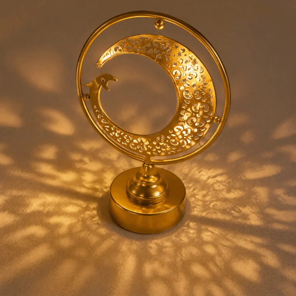 Hollow Cutout Design Moon Table Lamp 7.09x3.94x10.24in Warm Tone Lighting Ambient Desk Light Dual Power Supply