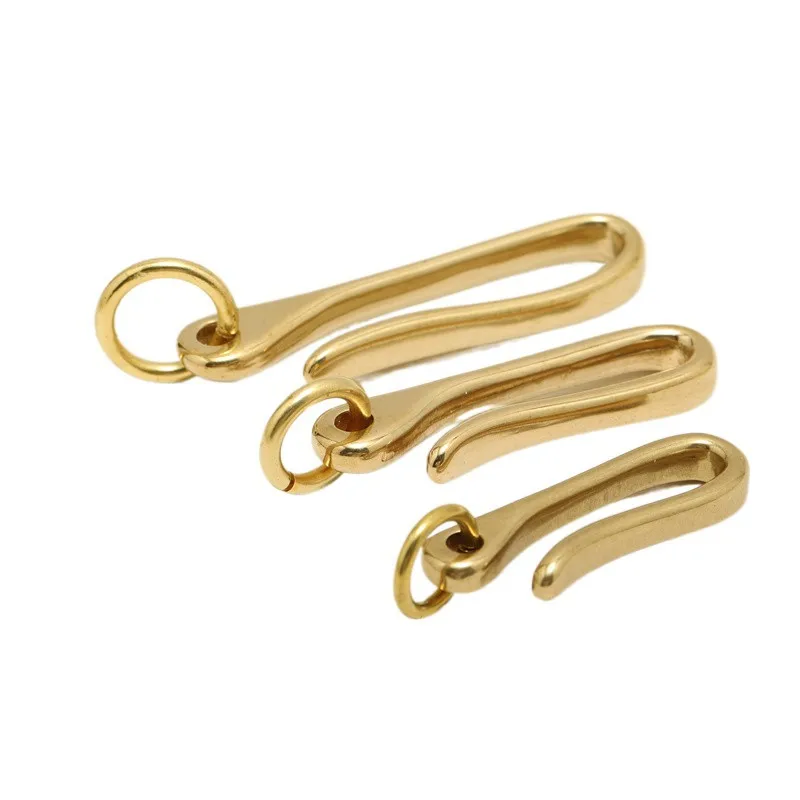 1pcs Solid Brass Belt U Hook Keychain Key Ring Wallet Fob Clip Retro Vintage Fish Hook with O ring 3 Sizes Available