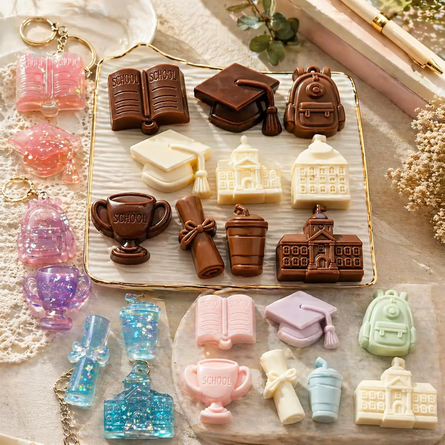 Graduation Silicone Molds School Theme Fondant Candy Chocolate Mould Diy Party Pastry Tools Cake Decorating Tools