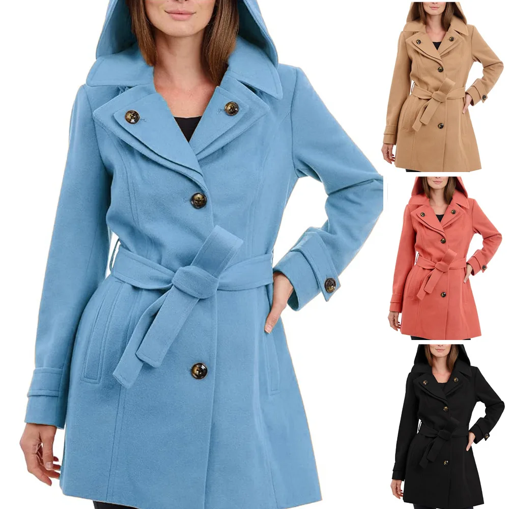 

2025 Autumn Winter Women's Thickened Blend Coat Mid Long Multi Button Overcoat Warm Outerwear